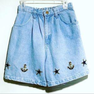 Vintage Denim High Waisted Nautical Theme Shorts